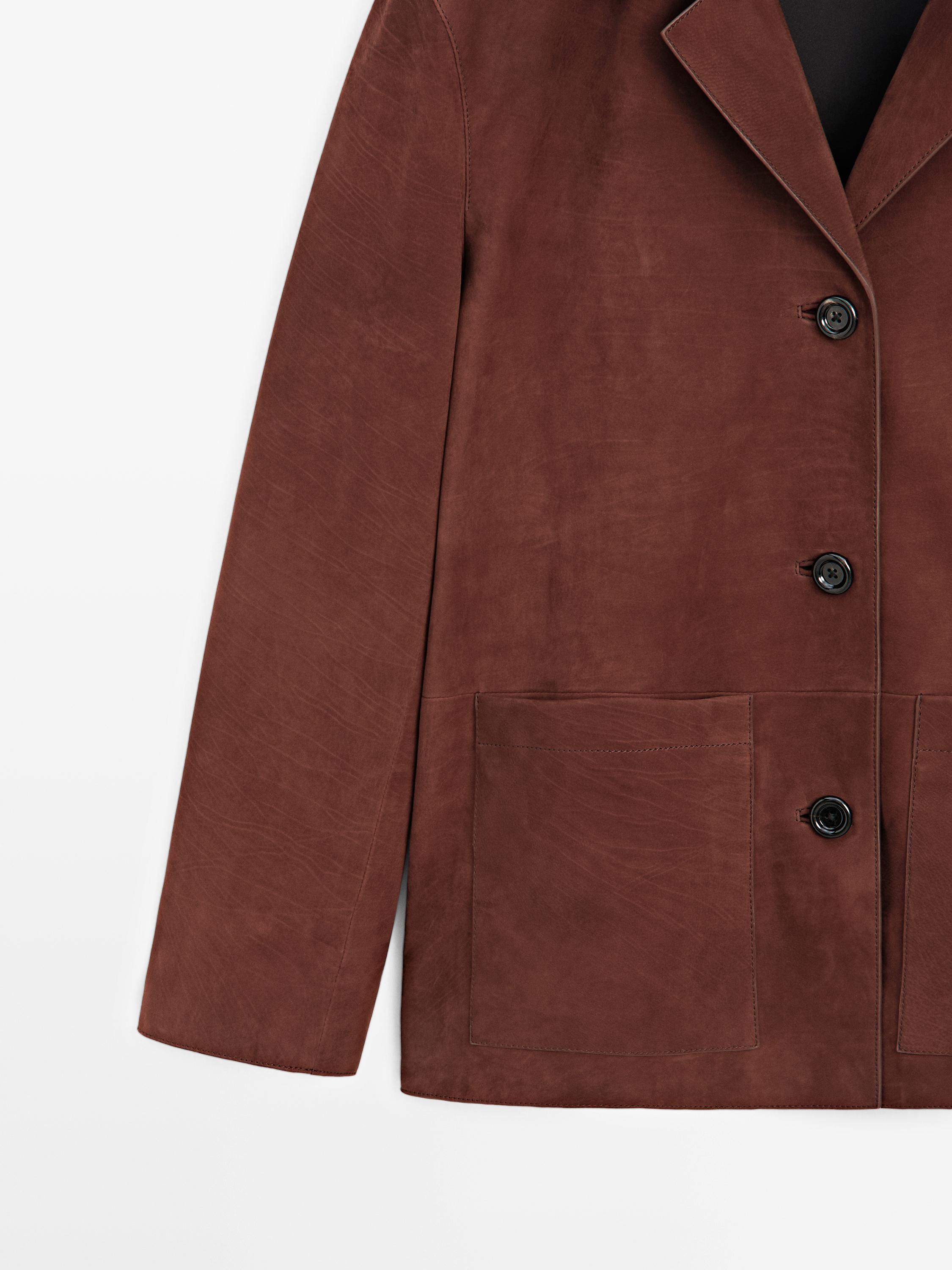 Nubuck leather blazer with lapel